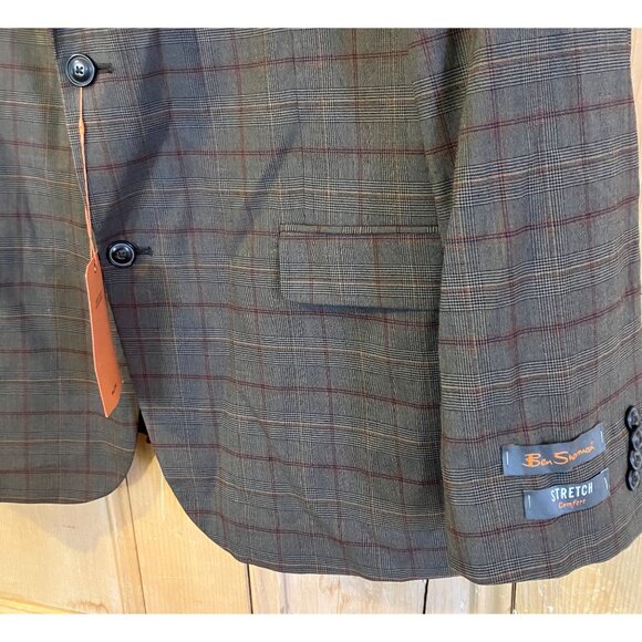 Ben Sherman Mens Bexley Plaid Check Autumn Blazer Jacket Size 46L Brown FA NWT - Picture 3 of 12